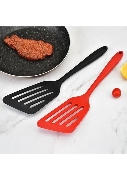 Siyah Mutfak Silikon Çeviriciler Yapışmaz Yemek Kaşıkları Çok Kullanımlı Yumurta Balık Kızartma Spatula Pişirme Kızarmış Kürek Kepçe Oluklu Mutfak Eşyaları (Yurt Dışından)