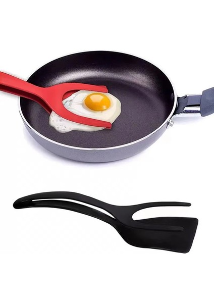 Gri 2-In-1 Yumurta Spatula Mutfak Döndürücüler Gıda Klipsi Silikon Et Maşası Yapışmaz Yumurta Balık Kızartma Tavası Mutfak Kelepçesi Alet Faydalı (Yurt Dışından)