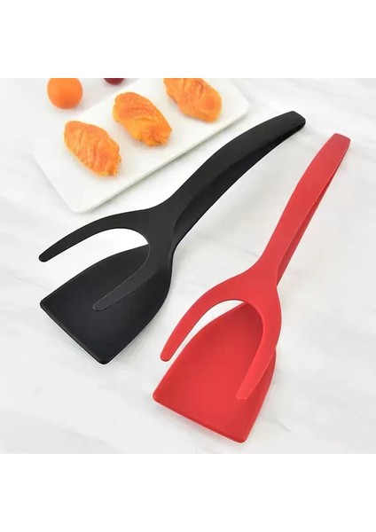 Gri 2-In-1 Yumurta Spatula Mutfak Döndürücüler Gıda Klipsi Silikon Et Maşası Yapışmaz Yumurta Balık Kızartma Tavası Mutfak Kelepçesi Alet Faydalı (Yurt Dışından)