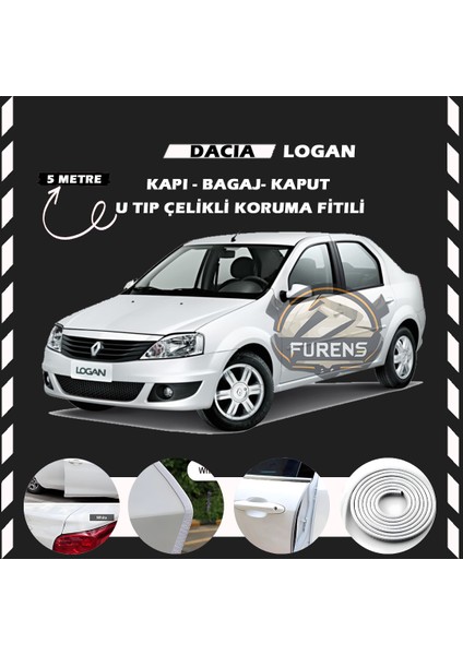 Dacia Logan Oto Araç Kapı Koruma Fitili 5metre Parlak Beyaz Renk