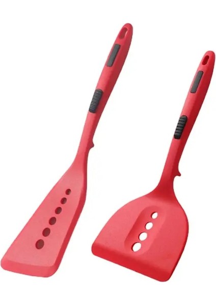 Kırmızı 2 Adet Fonksiyonel Silikon Spatula Güçlü ve Sağlam Oluklu Turner Temizlemesi Kolay Pişirme Silikon Mutfak Eşyaları Setleri (Yurt Dışından)
