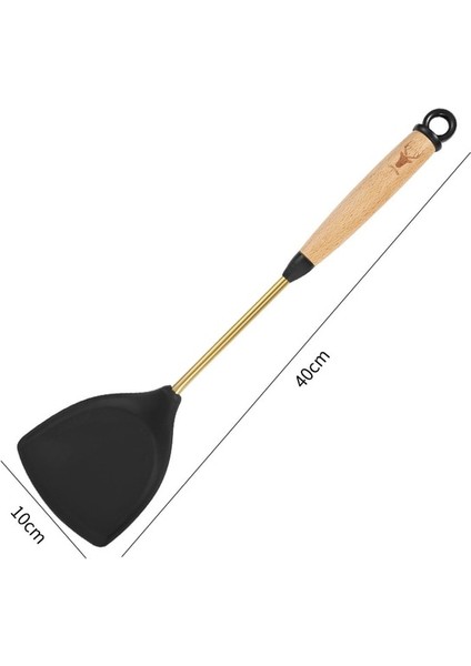 Siyah Ev Ahşap Saplı Silikon Spatula Yapışmaz Tava Özel Pişirme Spatula Yüksek Sıcaklığa Dayanıklı Mutfak Tencere CW308 (Yurt Dışından)