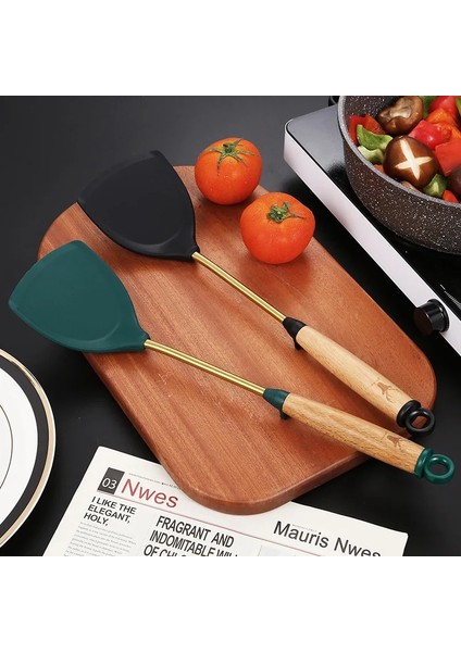 Siyah Ev Ahşap Saplı Silikon Spatula Yapışmaz Tava Özel Pişirme Spatula Yüksek Sıcaklığa Dayanıklı Mutfak Tencere CW308 (Yurt Dışından) modelleri