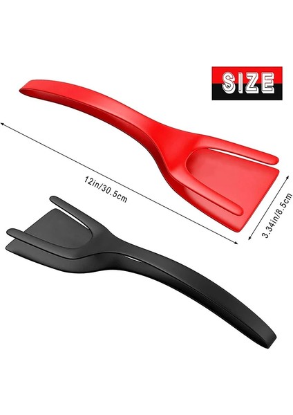 Siyah 2 In 1 Gıda Spatula Maşa Silikon Yapışmaz Kızarmış Yumurta Pişirme Turner Araçları Barbekü Ekmek Klip Kelepçe Ev Mutfak Eşyası (Yurt Dışından)