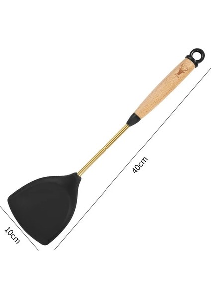Siyah Yeni Ev Ahşap Saplı Silikon Spatula Yapışmaz Tava Özel Pişirme Spatula Yüksek Sıcaklığa Dayanıklı Mutfak Tencere (Yurt Dışından)