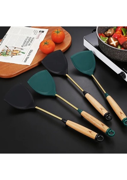 Siyah Yeni Ev Ahşap Saplı Silikon Spatula Yapışmaz Tava Özel Pişirme Spatula Yüksek Sıcaklığa Dayanıklı Mutfak Tencere (Yurt Dışından) fırsatları