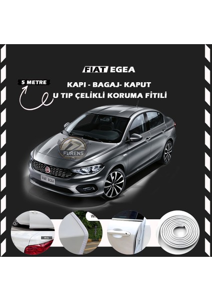 Fiat Egea Oto Araç Kapı Koruma Fitili 5metre Parlak Beyaz Renk