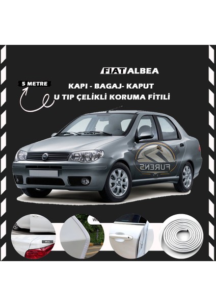 Fiat Albea Oto Araç Kapı Koruma Fitili 5metre Parlak Beyaz Renk