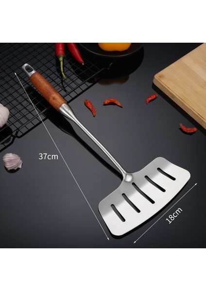 Ahşap Saplı Paslanmaz Çelik Geniş Balık Spatula Turner Uzun Saplı Mutfak Metal Spatula Kızartma Balık Et Yumurta Krep Için (Yurt Dışından)