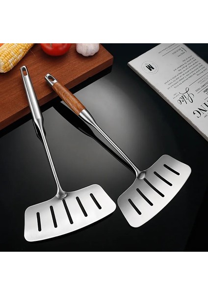 Ahşap Saplı Paslanmaz Çelik Geniş Balık Spatula Turner Uzun Saplı Mutfak Metal Spatula Kızartma Balık Et Yumurta Krep Için (Yurt Dışından) fiyatları