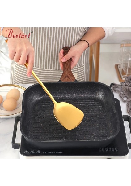 No.2 Yapışmaz Tencere Spatula Paslanmaz Çelik Uzun Saplı Düz Kürek Altın Pişirme Araçları Mutfak Eşyaları Tavada Kızartılmış Kızarmış Balık Yumurta (Yurt Dışından)