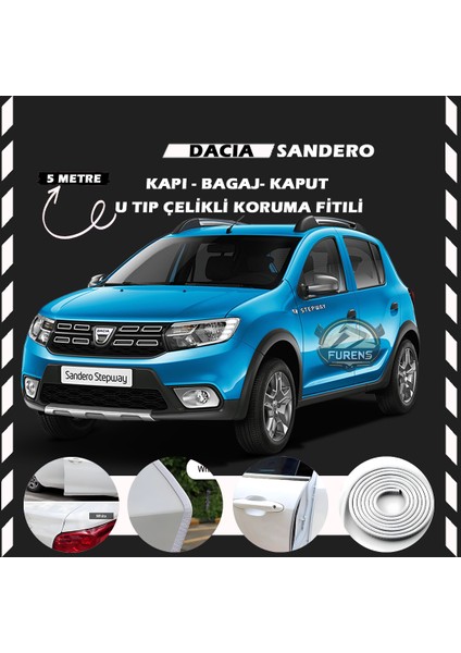 Dacia Sandero Oto Araç Kapı Koruma Fitili 5metre Parlak Beyaz Renk