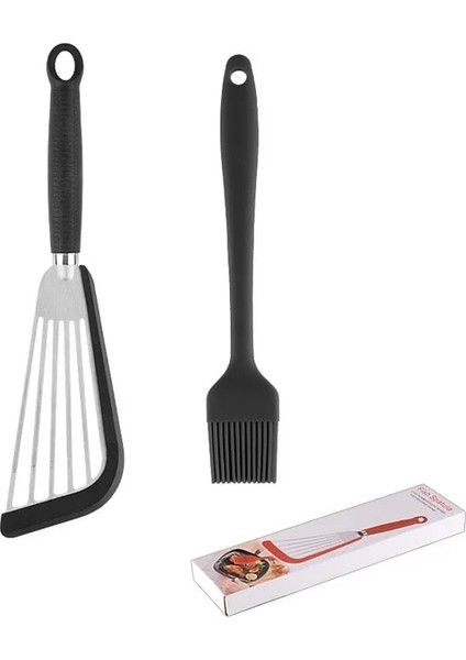 Siyah Set Paslanmaz Çelik Biftek Kızartma Küreği Yağ Fırçası Anti-Haşlanma Silikon Balık Küreği Mutfak Aksesuarları Mutfak Eşyaları Alet (Yurt Dışından)