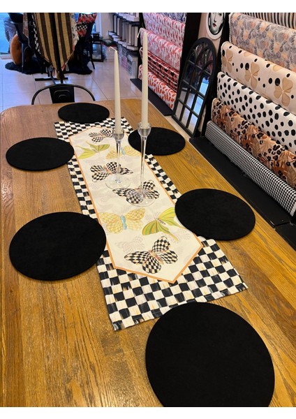 Tuğçe Demir Home Design Kelebek Dama Desen Runner Supla Set
