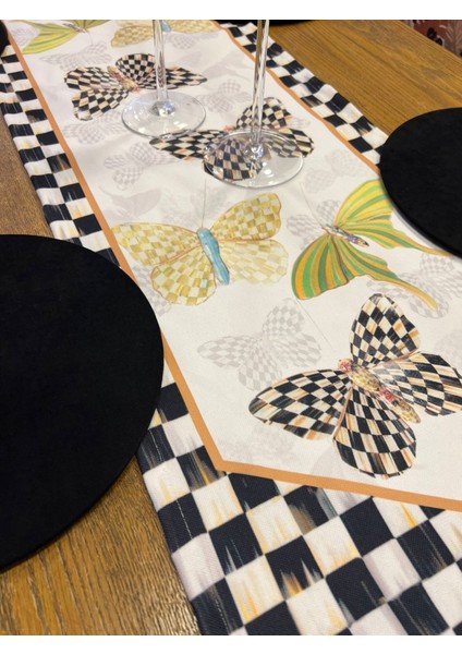 Tuğçe Demir Home Design Kelebek Dama Desen Runner Supla Set