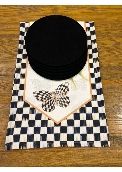 Tuğçe Demir Home Design Kelebek Dama Desen Runner Supla Set