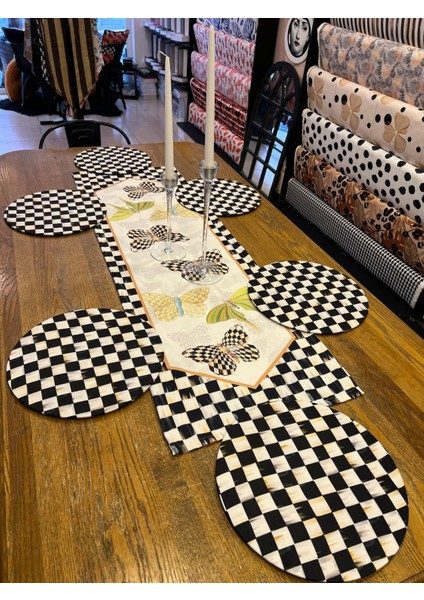 Tuğçe Demir Home Design Kelebek Dama Desen Runner Supla Set