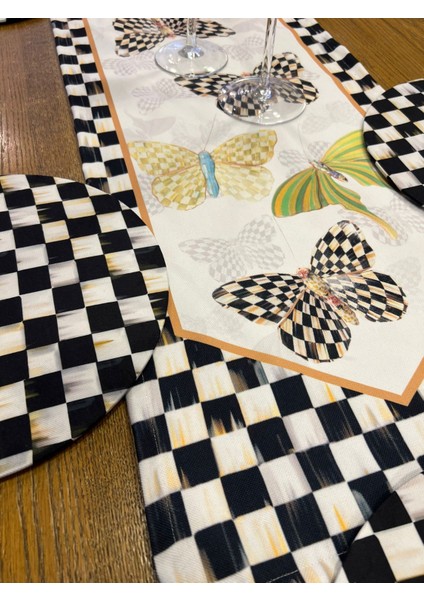 Tuğçe Demir Home Design Kelebek Dama Desen Runner Supla Set
