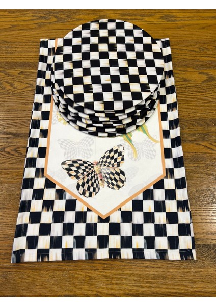 Tuğçe Demir Home Design Kelebek Dama Desen Runner Supla Set
