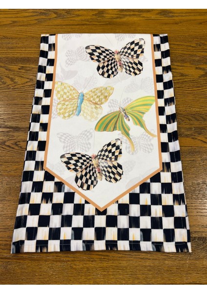 Tuğçe Demir Home Design Kelebek Dama Desen Runner Supla Set