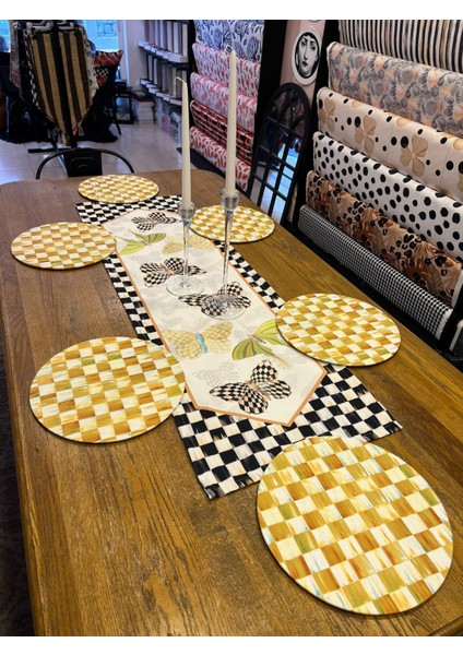 Tuğçe Demir Home Design Kelebek Dama Desen Runner Supla Set