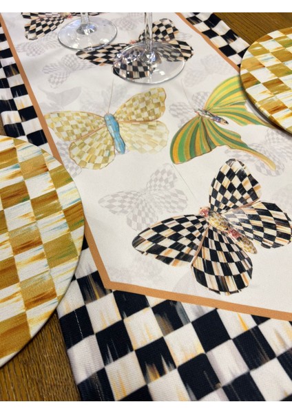 Tuğçe Demir Home Design Kelebek Dama Desen Runner Supla Set