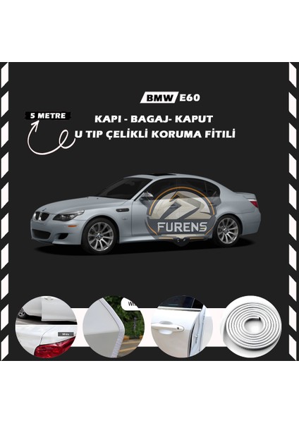 Bmw E60 Oto Araç Kapı Koruma Fitili 5metre Parlak Beyaz Renk