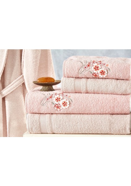 Family Nakışlı Pembe & Kapuçino Aile Bornoz Seti 6 Parça Çeyizlik Kadın Erkek Banyo Havlu Takımı modelleri