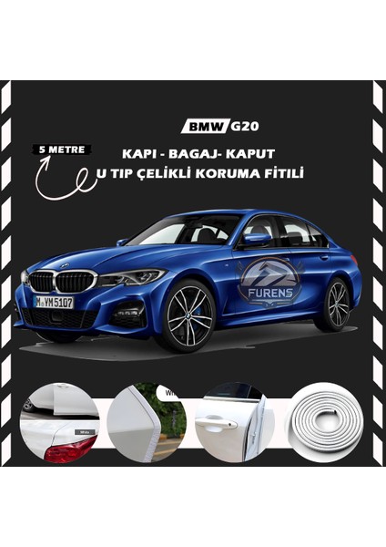Bmw G20 Oto Araç Kapı Koruma Fitili 5metre Parlak Beyaz Renk