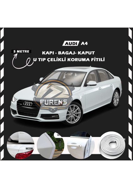 Audi A4 Oto Araç Kapı Koruma Fitili 5metre Parlak Beyaz Renk