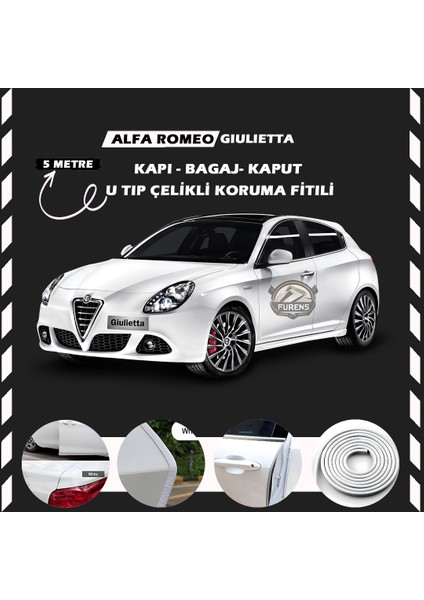 Alfa Romeo Giulietta Oto Araç Kapı Koruma Fitili 5metre Parlak Beyaz Renk