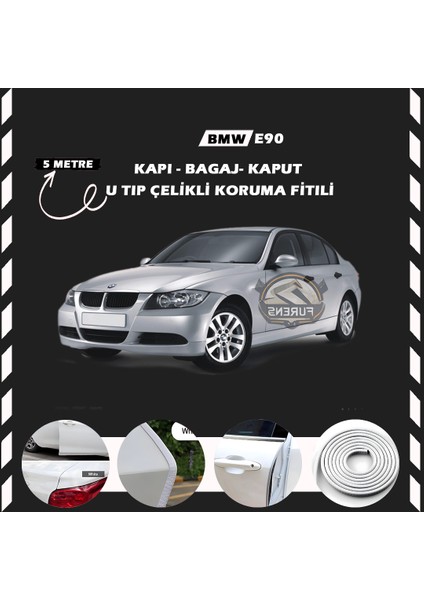 Bmw E90 Oto Araç Kapı Koruma Fitili 5metre Parlak Beyaz Renk