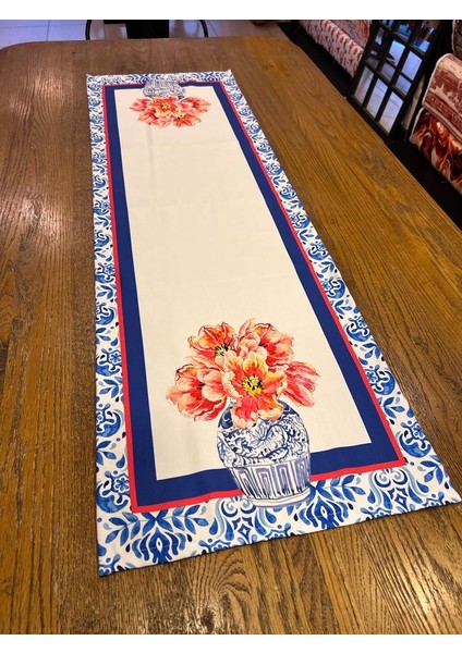 Tue Home Desıgnmavi Vazo Blue Blanc Desen Runner Supla Set indirimleri