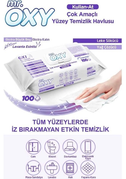 Mr. Oxy Çok Amaçlı Yüzey Temizlik Havlusu 100'LÜ 6 Adet Lavanta Kokulu 6 Adet Beyaz Sabun Kokulu 12'li Paket
