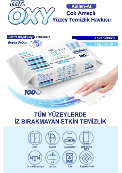 Mr. Oxy Çok Amaçlı Yüzey Temizlik Havlusu 100'LÜ 6 Adet Lavanta Kokulu 6 Adet Beyaz Sabun Kokulu 12'li Paket