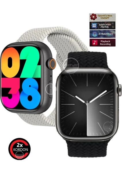 Watch 9 Pro Plus Multi Uyumlu Titanyum Vidalı Kasa Pusulalı 45MM Kilitli Çift Kordonlu Akıllı Saat