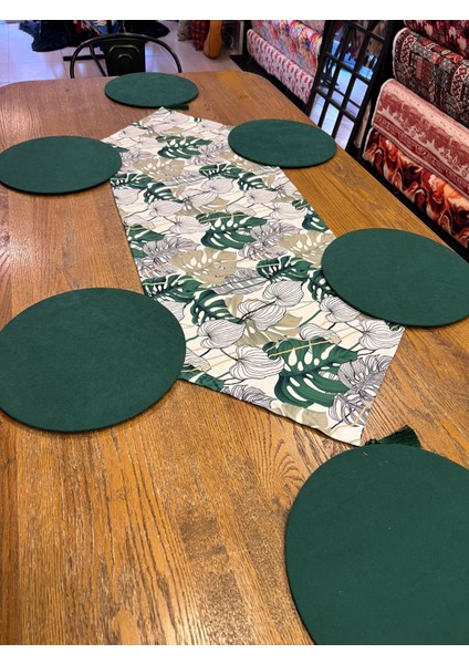 Tuğçe Demir Home Design Soft Yeşilyaprak Desen Runner Supla Set