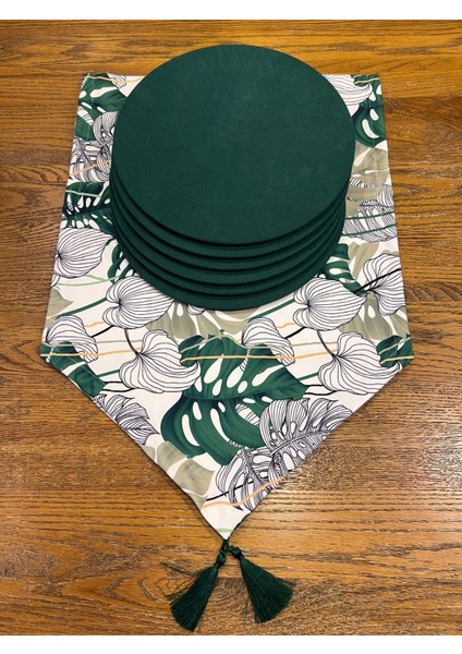 Tuğçe Demir Home Design Soft Yeşilyaprak Desen Runner Supla Set