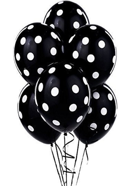 Siyah Üzeri Beyaz Puanlı Lateks Balon 30 Adet
