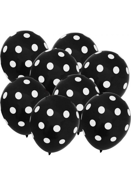 Siyah Üzeri Beyaz Puanlı Lateks Balon 50 Adet