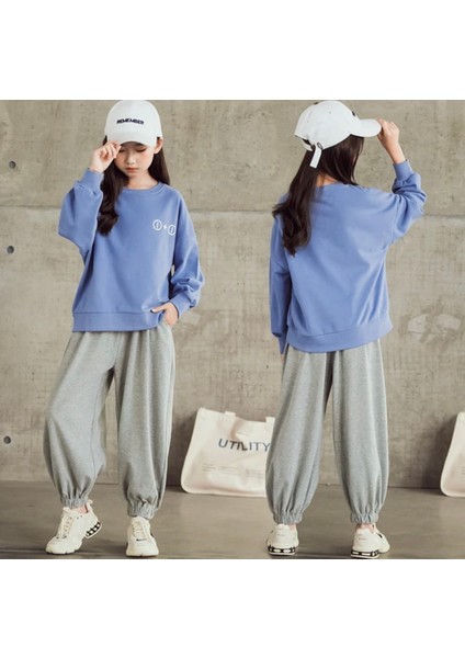 1 + 1 Baskılı %100 Pamuk 3 Iplik Şardonlu Tam Kışlık Modern Kız Çocuk Eşofman Takımı