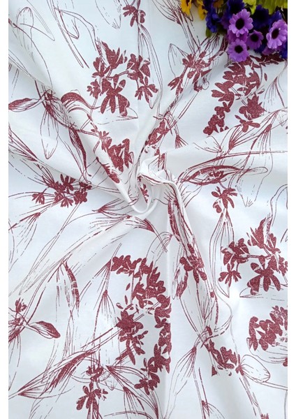 Bordo Çiçekli 160X220CM Pamuk Keten Masa Örtüsü