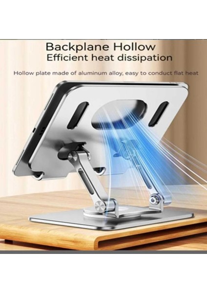 Metal Tablet ve Telefon Tutucu Yükseklik Ayarlı Katlanabilir Masaüstü 360° Dönen Telefon, Tablet Standı Tablet Tutacağı