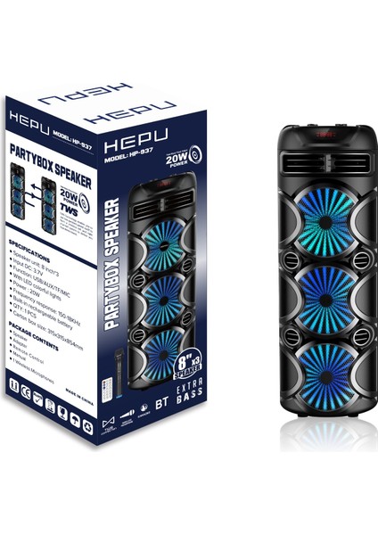 937 Tws Bluetooth Speakers Büyük Boy Parti Hoparlörü Mikrofonlu 8 Inc*3 Lü Subwoofer