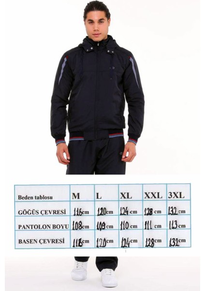 Koyu Lacivert Erkek Yarım Balıkçı Yaka Tak Çıkar Kapüşonlu Micropoly Eşofman Takımı EDY2593L