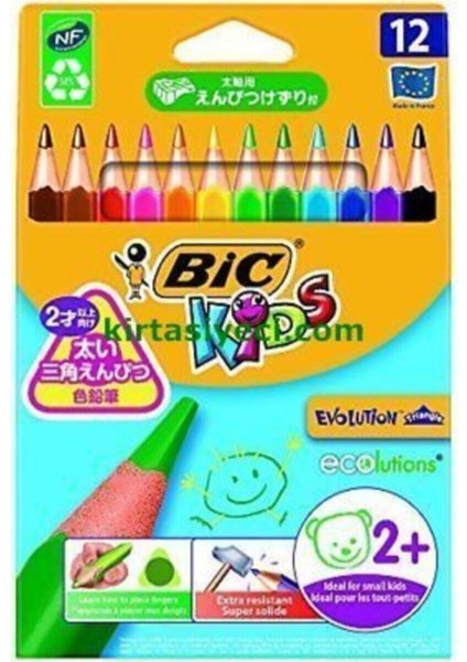 Evolution Üçgen Jumbo Kuru Boya Kalemi 12'li Kutu Renkli ve Dayanıklı Çocuklar İçin