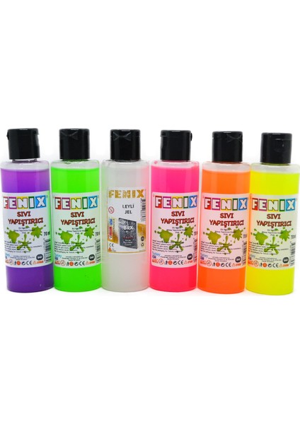 Slime Jeli ve Boraks 5 Renk Slime Jeli + 70ML Sıvı Boraks Seti Slaym Malzemesi