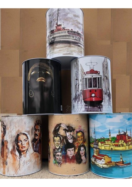 Metal Kumbara Lazer Baskılı Karışık Desenli Büyük Boy 16,5x20,5 cm 2'li Çocuk Hediyelik Set