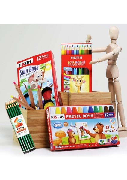Okul Seti 12 Parça Renkli Kalem ve Boya Seti Çocuklar İçin Eğlenceli Sanat Malzemeleri