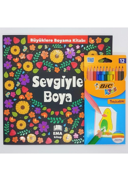 Ema Büyükler Için Boyama Kitabı ve Bic 12LI Boya Kalemi